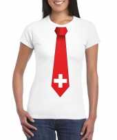 Wit t-shirt met zwitserland vlag stropdas dames trend