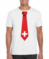 Wit t-shirt met zwitserland vlag stropdas heren trend