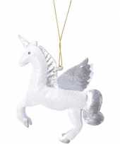 Wit zilveren eenhoorn kerstversiering hangdecoratie 9 cm trend