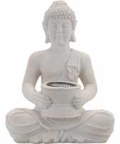 Witte solar boeddha beeld tuinverlichting 31 cm trend
