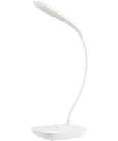 Witte tafellamp bureaulamp met flexibele arm en aanraakfunctie batterij kunststof rubber 45 cm trend