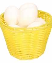 Yellow easter basket with white plastic eggs 14cm trend