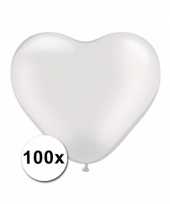 Zak met 100 witte hart ballonnen 15 cm trend