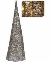 Zilveren kerstverlichting kegel piramide 40 cm trend