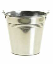 Zinken emmertje bloempot zilver 16 cm hoog trend