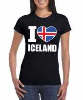 Zwart i love ijsland fan shirt dames trend