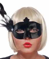 Zwart oogmasker met veren voor dames trend