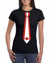 Zwart t-shirt met canada vlag stropdas dames trend
