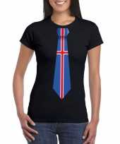 Zwart t-shirt met ijsland vlag stropdas dames trend