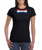 Zwart t-shirt met nederland vlag strikje dames trend