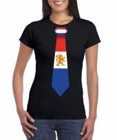 Zwart t-shirt met nederland vlag stropdas dames trend