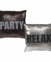 Zwart zilver kussen party relax met omkeerbare pailletten 40 cm trend
