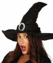 Zwarte heksenhoed lederlook met gesp voor dames trend